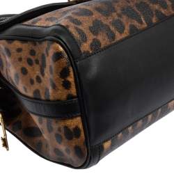 Pre Owned Dolce & Gabbana Black/Brown Leopard Print Coated Canvas and Leather Padlock Top Handle Bag