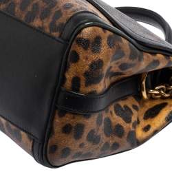 Pre Owned Dolce & Gabbana Black/Brown Leopard Print Coated Canvas and Leather Padlock Top Handle Bag