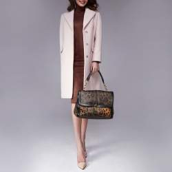 Pre Owned Dolce & Gabbana Black/Brown Leopard Print Coated Canvas and Leather Padlock Top Handle Bag