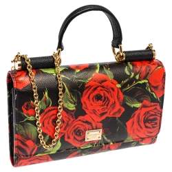 مملوكة مسبقًا محفظة بسلسلة دولتشي أند غابانا سيسيلي سمارت غلوس جلد مطبوع متعدد الألوان