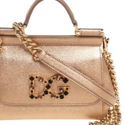 Dolce & Gabbana Gold Leather Mini Miss Sicily Top Handle Bag