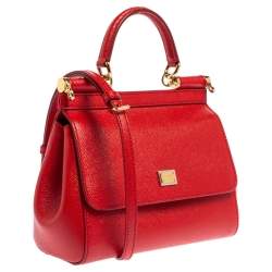 Dolce & Gabbana Red Leather Small Miss Sicily Top Handle Bag