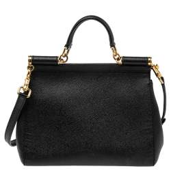 مملوكة مسبقًا Dolce & Gabbana Black Leather Medium Miss Sicily Top Handle Bag