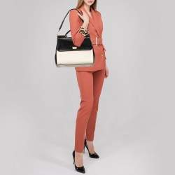 Pre Owned  حقيبة دولتشي أند غابانا ميس سيسيلي جلد أبيض/أسود يد علوية كبيرة