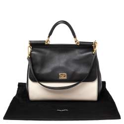 Pre Owned  حقيبة دولتشي أند غابانا ميس سيسيلي جلد أبيض/أسود يد علوية كبيرة