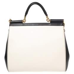 Pre Owned  حقيبة دولتشي أند غابانا ميس سيسيلي جلد أبيض/أسود يد علوية كبيرة