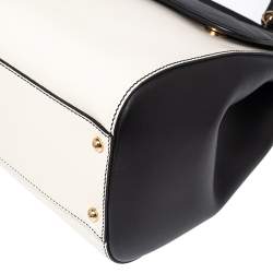 Pre Owned  حقيبة دولتشي أند غابانا ميس سيسيلي جلد أبيض/أسود يد علوية كبيرة