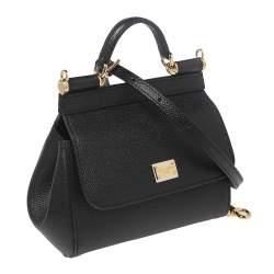 Pre Owned Dolce & Gabbana Black Leather Mini Miss Sicily Top Handle Bag