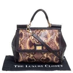 Dolce & Gabbana Multicolor Python and Leather Large Miss Sicily Top Handle Bag