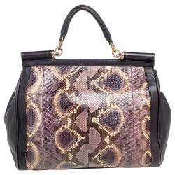Dolce & Gabbana Multicolor Python and Leather Large Miss Sicily Top Handle Bag