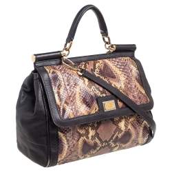 Dolce & Gabbana Multicolor Python and Leather Large Miss Sicily Top Handle Bag