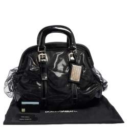Pre Owned Dolce & Gabbana Black Lace and Patent Leather Miss Romantique Dome Satchel
