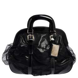 Dolce & Gabbana Black Lace and Patent Leather Miss Romantique Dome Satchel