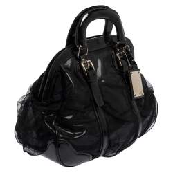 Pre Owned Dolce & Gabbana Black Lace and Patent Leather Miss Romantique Dome Satchel