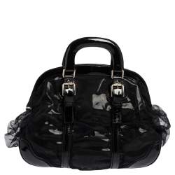 Pre Owned Dolce & Gabbana Black Lace and Patent Leather Miss Romantique Dome Satchel