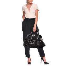Pre Owned Dolce & Gabbana Black Lace and Patent Leather Miss Romantique Dome Satchel