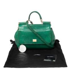 Pre Owned Dolce & Gabbana Green Lizard Embossed Leather Medium Miss Sicily Top Handle Bag