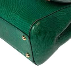 Pre Owned Dolce & Gabbana Green Lizard Embossed Leather Medium Miss Sicily Top Handle Bag
