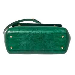 Pre Owned Dolce & Gabbana Green Lizard Embossed Leather Medium Miss Sicily Top Handle Bag