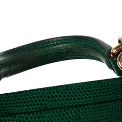 Pre Owned Dolce & Gabbana Green Lizard Embossed Leather Medium Miss Sicily Top Handle Bag