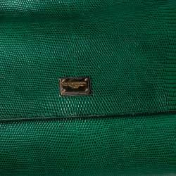 Pre Owned Dolce & Gabbana Green Lizard Embossed Leather Medium Miss Sicily Top Handle Bag