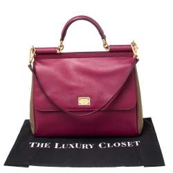 مملوكة مسبقًا Dolce & Gabbana Pink/Green Leather Large Miss Sicily Top Handle Bag