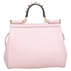 مملوكة مسبقًا حقيبة دولتشي أند غابانا ميس سيسيلي جلد وردي مرصعة بيد علوية