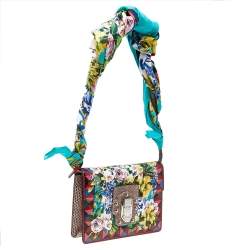 مملوكة مسبقًا Dolce & Gabbana Multicolor Floral Print Leather And Python Leather Lucia Shoulder Bag