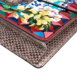 مملوكة مسبقًا Dolce & Gabbana Multicolor Floral Print Leather And Python Leather Lucia Shoulder Bag