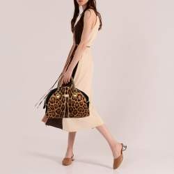Pre Owned Dolce & Gabbana Brown Animal Print Calf Hair, Suede And Python Embossed Leather Miss Biz Satchel