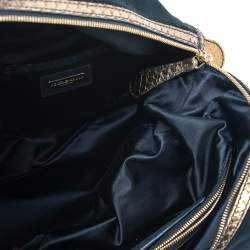 Pre Owned Dolce & Gabbana Brown Animal Print Calf Hair, Suede And Python Embossed Leather Miss Biz Satchel