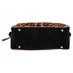Pre Owned Dolce & Gabbana Brown Animal Print Calf Hair, Suede And Python Embossed Leather Miss Biz Satchel