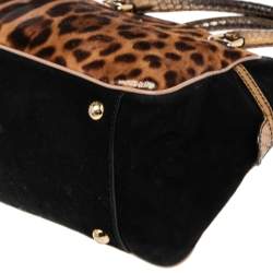 Pre Owned Dolce & Gabbana Brown Animal Print Calf Hair, Suede And Python Embossed Leather Miss Biz Satchel