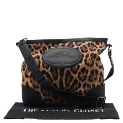 مملوكة مسبقًا Dolce & Gabbana Black/Brown Leopard Print Canvas And Leather Messenger Bag