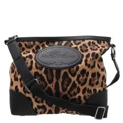 مملوكة مسبقًا Dolce & Gabbana Black/Brown Leopard Print Canvas And Leather Messenger Bag