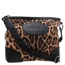 مملوكة مسبقًا Dolce & Gabbana Black/Brown Leopard Print Canvas And Leather Messenger Bag