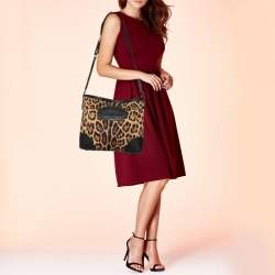 مملوكة مسبقًا Dolce & Gabbana Black/Brown Leopard Print Canvas And Leather Messenger Bag