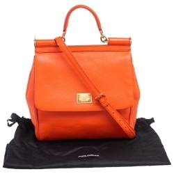 Pre Owned حقيبة دولتشي أند غابانا يد علوية ميس سيسيلي جلد برتقالي 