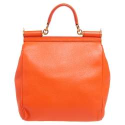 Pre Owned حقيبة دولتشي أند غابانا يد علوية ميس سيسيلي جلد برتقالي 