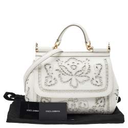 مملوكة مسبقًا Dolce & Gabbana White Floral Leather Miss Sicily Top Handle Bag