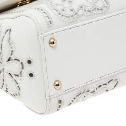 مملوكة مسبقًا Dolce & Gabbana White Floral Leather Miss Sicily Top Handle Bag