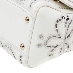 مملوكة مسبقًا Dolce & Gabbana White Floral Leather Miss Sicily Top Handle Bag