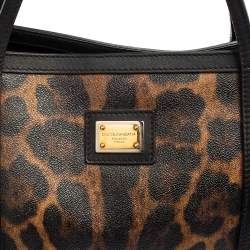 Pre Owned Dolce & Gabbana Black/Brown Leopard Print Coated Canvas and Leather Miss Escape Tote