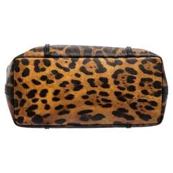Pre Owned Dolce & Gabbana Black/Brown Leopard Print Coated Canvas and Leather Miss Escape Tote