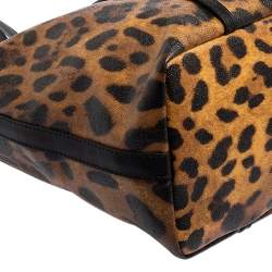 Pre Owned Dolce & Gabbana Black/Brown Leopard Print Coated Canvas and Leather Miss Escape Tote