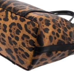 Pre Owned Dolce & Gabbana Black/Brown Leopard Print Coated Canvas and Leather Miss Escape Tote