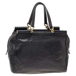 Pre Owned Dolce & Gabbana Black Leather Large New Miss Sicily Top Handle Bag