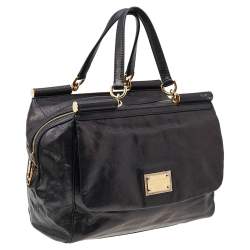 Pre Owned Dolce & Gabbana Black Leather Large New Miss Sicily Top Handle Bag