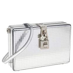 Pre Owned Dolce & Gabbana Metallic Silver Leather Box Clutch