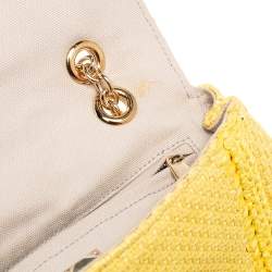 Pre Owned حقيبة كتف دولتشى أند غابانا قلاب مزخرف كريستال رافيا مغزول أصفر 